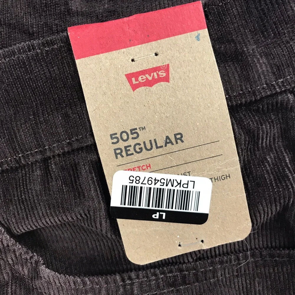 Levis 505 Regular Pants Mens 34x34 Brown Corduroy Stretch Straight Leg Cords NEW